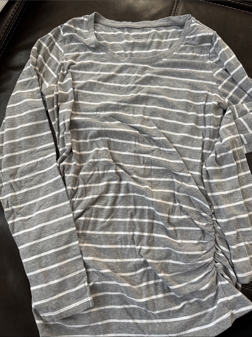 Motherhood Maternity Gray & White Striped Scoop Neck Top